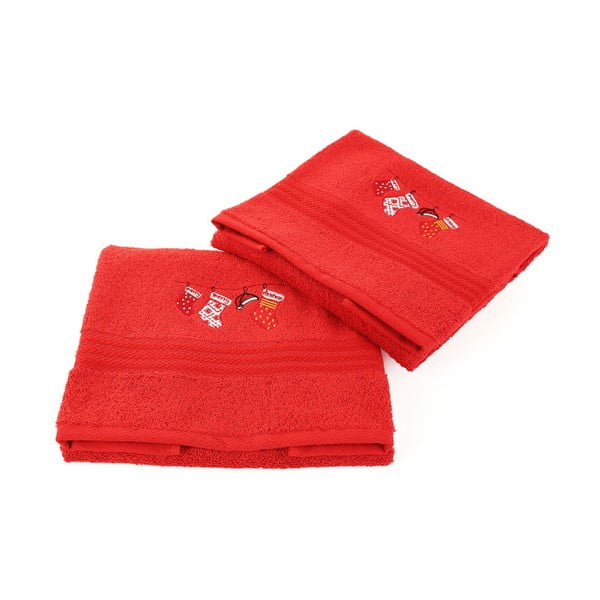 Komplet 2 brisač Corap Red Socks, 50 x 90 cm