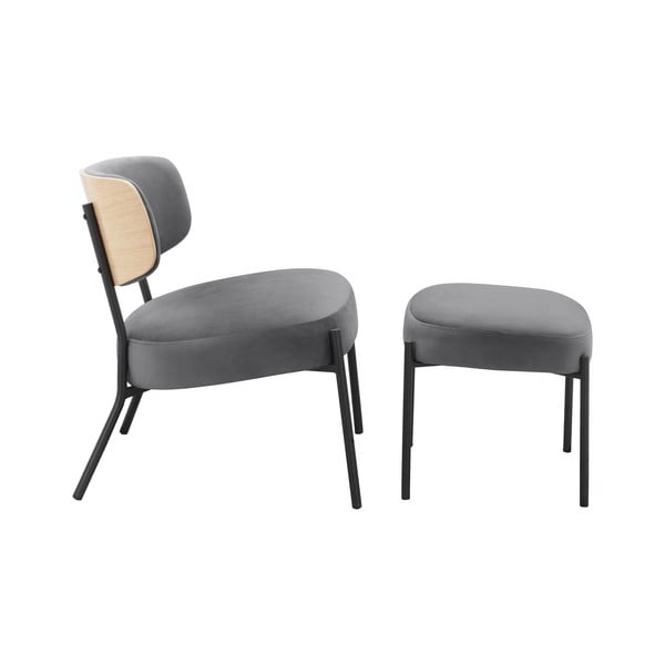 Siv žameten fotelj z naslonjalom za noge Jerry – Støraa-image-1