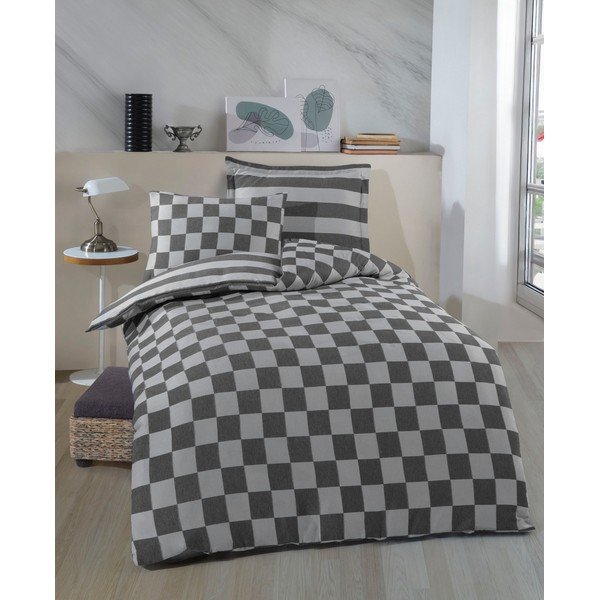 Antracitno siva enojna posteljnina iz damasta 140x200 cm Kareli – Mijolnir-image-1