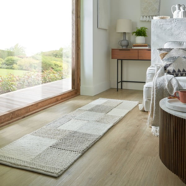Bež ročno tkan tekač iz mešanice volne 60x230 cm Minerals Patchwork – Flair Rugs-image-1