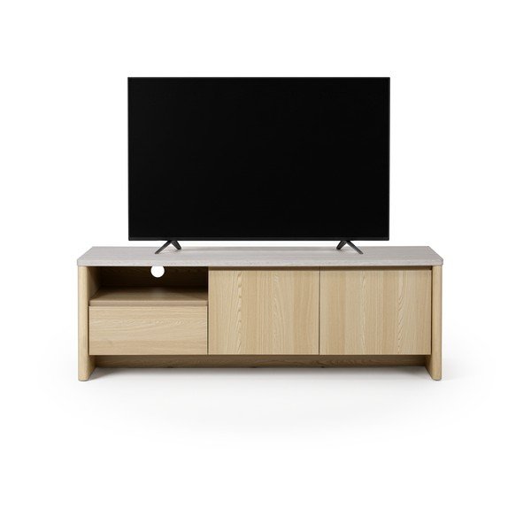 Bela/v svetli naravni barvi TV omarica v hrastovem dekorju 153x50x45 cm Dore – Marckeric-image-3