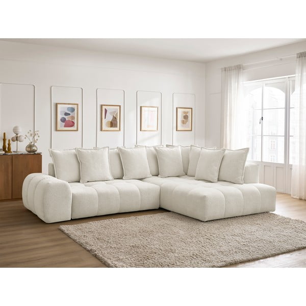 Bela raztegljiva/s prostorom za shranjevanje kotna sedežna garnitura iz šenilje (desni kot/v obliki črke L) Everest – Bobochic Paris-image-1