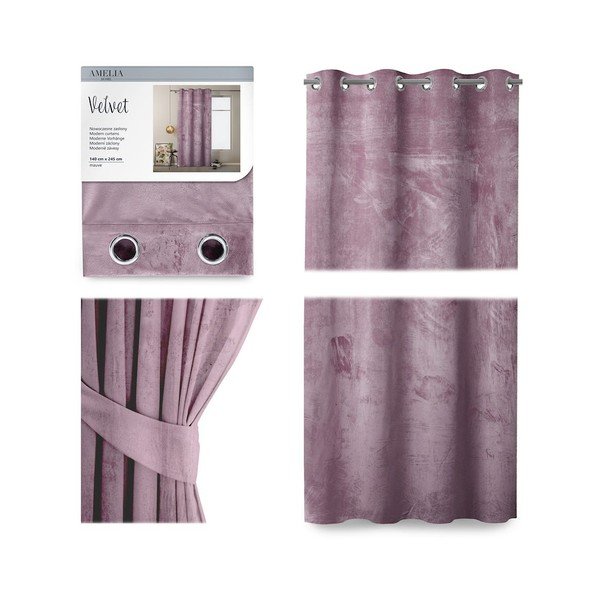 Roza žametna zavesa AmeliaHome Velvet, 140 x 245 cm-image-2