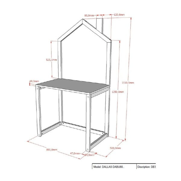 Otroška pisalna miza iz masivnega bora 50x80.5 cm DALLAS – Vipack-image-2