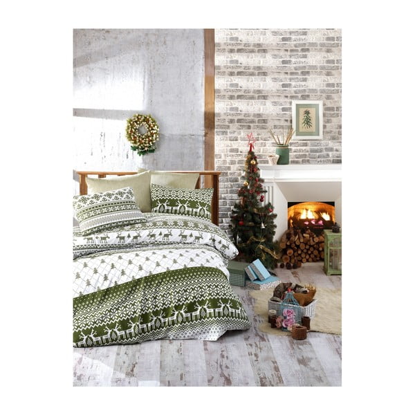 Božična bombažna posteljnina za zakonsko posteljo z listom Greene, 200 x 220 cm
