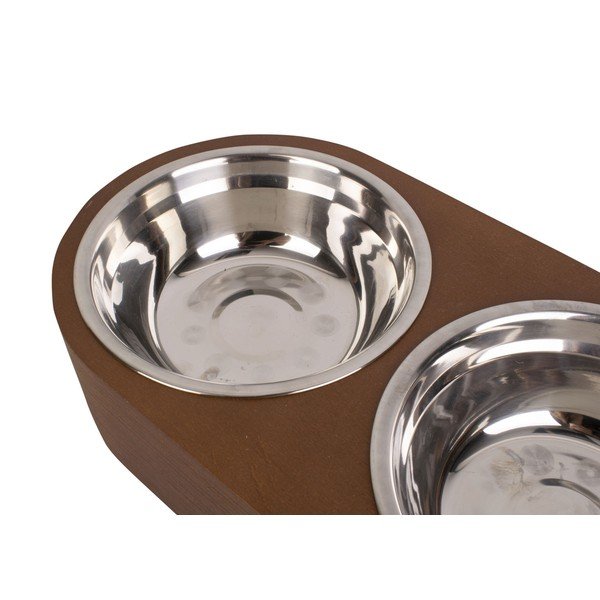Komplet 2 kovinskih posod v temni lesenem podstavku PT LIVING Pet, širina 18 cm-image-3