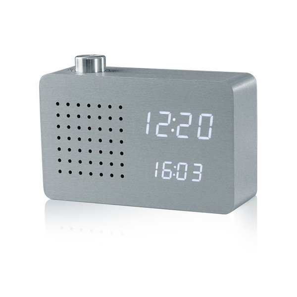 Siva budilka z belim zaslonom LED in radiem Gingko Radio Click Clock-image-1