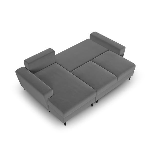 Svetlo siva žametna raztegljiva kotna sedežna garnitura s prostorom za shranjevanje (levi kot/z ležalnikom) Kyoto – Cosmopolitan Design-image-2