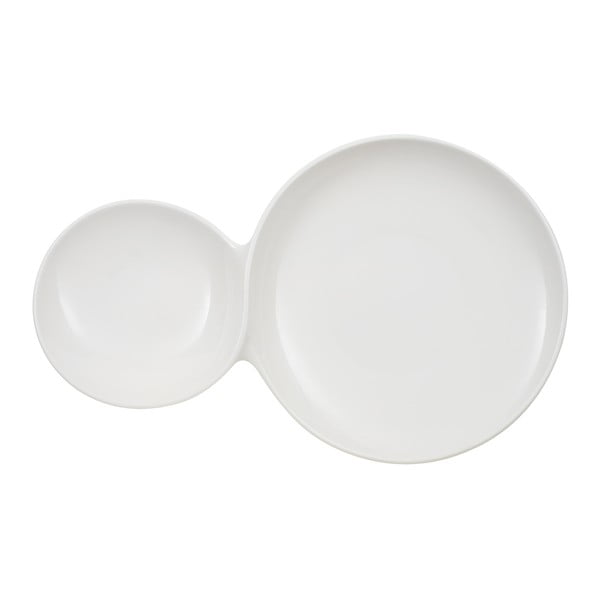 Bel dvojni porcelanski krožnik Villeroy & Boch Flow, 47 x 29 cm