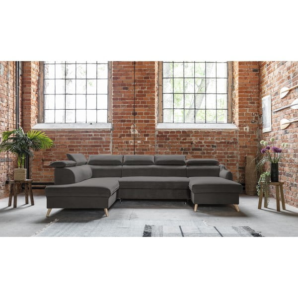 Temno siva žametna raztegljiva kotna sedežna garnitura (levi kot/v obliki črke "U") Sweet Harmony – Miuform-image-1