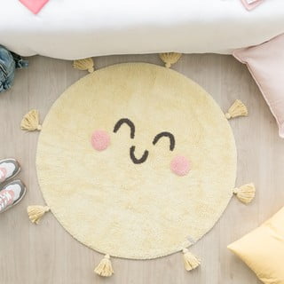 Rumena pralna ročno tkana bombažna otroška preproga ø100 cm You're My Sunshine – Lorena Canals