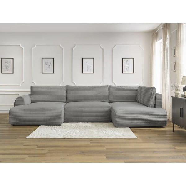 Temno siva raztegljiva/s prostorom za shranjevanje kotna sedežna garnitura iz rebrastega žameta (desni kot/v obliki črke "U") Lucien – Bobochic Paris-image-1