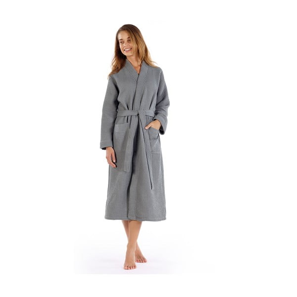 Siv bombažni kopalni plašč velikosti M Mia Waffle - Foutastic-image-2