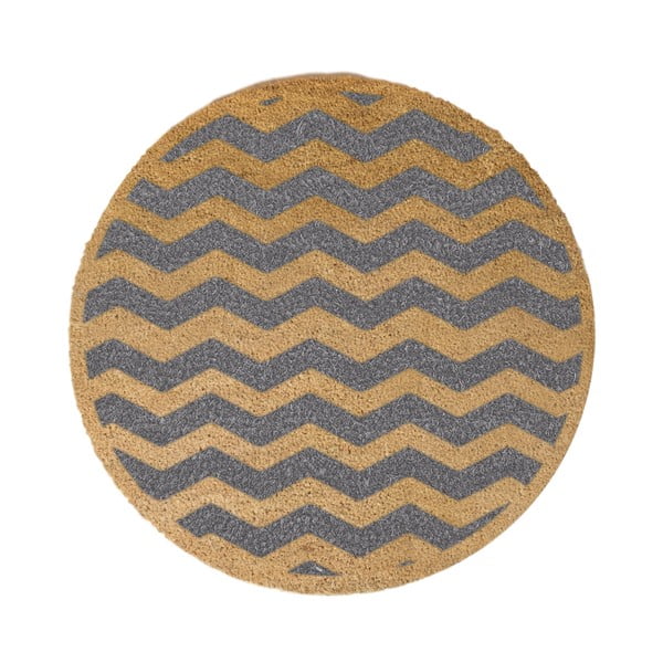 Siva okrogla preproga iz naravnega kokosovega vlakna Artsy Doormats Chevron, ⌀ 70 cm