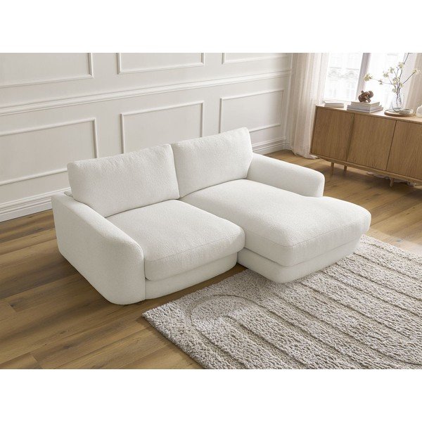 Bela kotna sedežna garnitura iz tkanine bouclé (desni kot/z ležalnikom) Leonore – Bobochic Paris-image-4