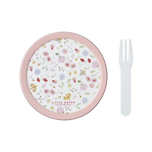 Bele/svetlo rožnate plastične otroška posoda za malico v kompletu 2 ks Flowers & Butterflies by Little Dutch – Mepal