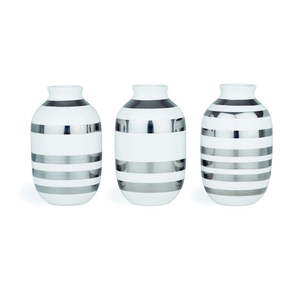 Komplet 3 vaz iz bele keramike s srebrnimi detajli Kähler Design Omaggio, višina 8 cm
