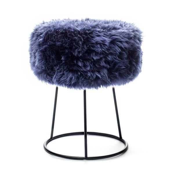 Stol z modrim sedežem iz ovčje kože Royal Dream, ⌀ 36 cm