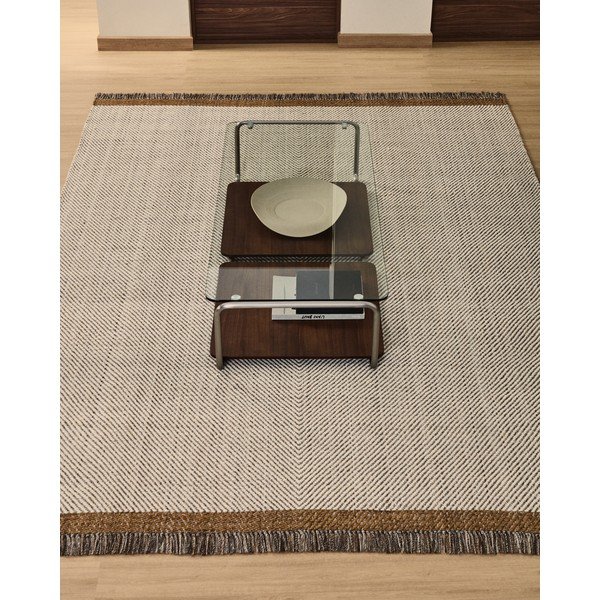 Kremno bela ročno tkana volnena preproga 160x230 cm Brina – Kave Home-image-1