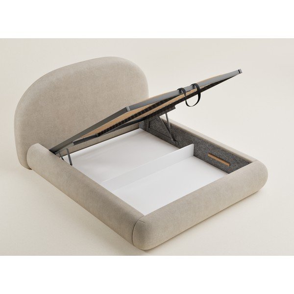 Bež oblazinjena zakonska postelja s prostorom za shranjevanje z letvenim dnom 160x200 cm Maumere – Maison de Rêve-image-3