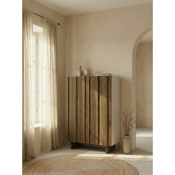 Kremno bela/v naravni barvi omarica iz masivnega bora 90x120x43 cm Marlo – Marckeric-image-1