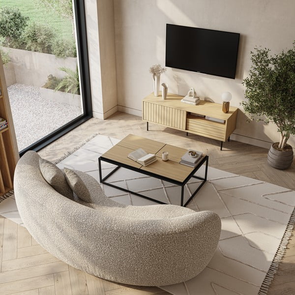 Črna/naravna mizica z mizno ploščo v hrastovem dekorju 75x120 cm Douro – TemaHome-image-1