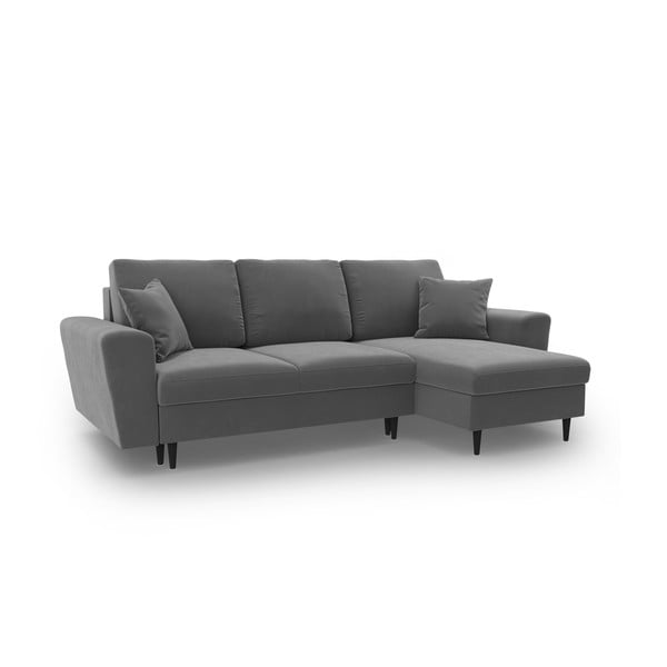 Svetlo siva žametna raztegljiva kotna sedežna garnitura s prostorom za shranjevanje Kyoto – Cosmopolitan Design-image-1