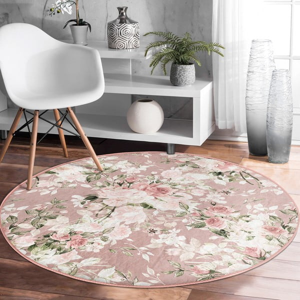 Svetlo rožnata pralna okrogla preproga primerna za robotski sesalnik ø 80 cm Comfort – Mila Home-image-4