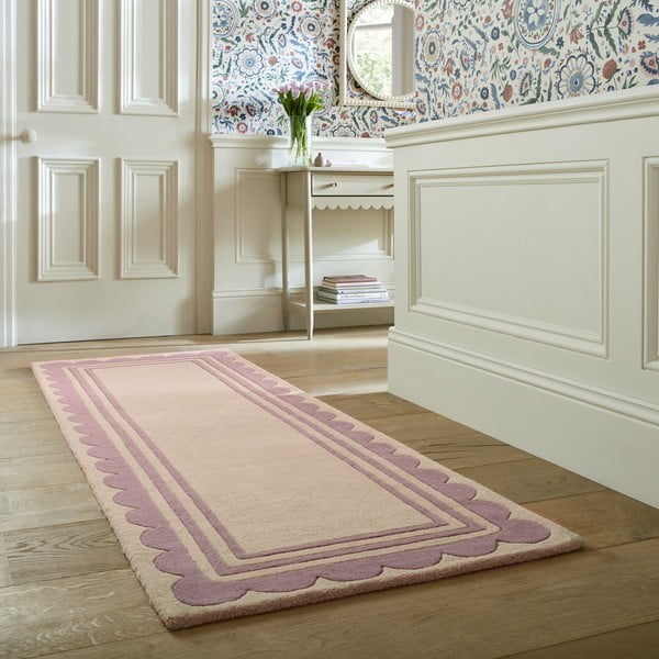 Vijoličen/v naravni barvi ročno tkan volnen tekač 80x230 cm Lois Scallop – Flair Rugs-image-1