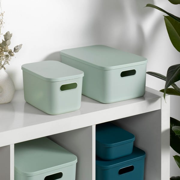Svetlo zelena plastična škatla za shranjevanje s pokrovom 35,5x25,5x16 cm – Homéa-image-1