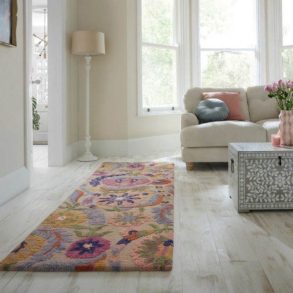 Ročno tkan volnen tekač 80x300 cm Amira Floral  – Flair Rugs-image-1