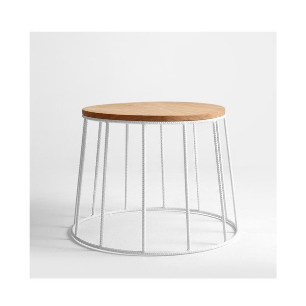 Kavna mizica z belo strukturo in hrastovim vrhom Custom Form Memo, ⌀ 50 cm-image-1