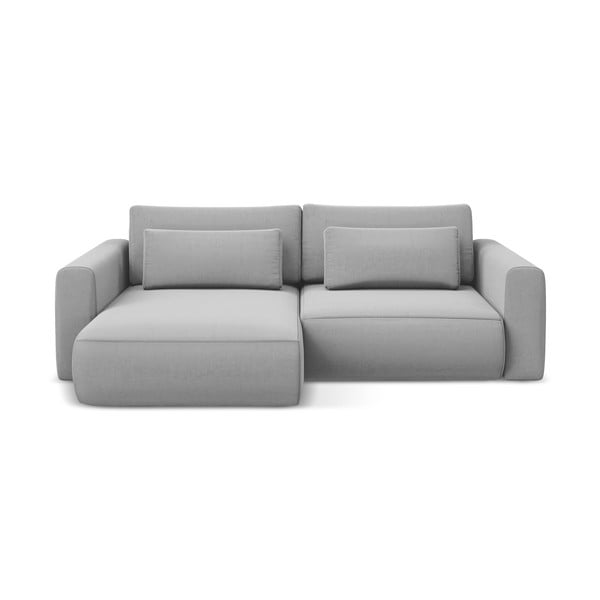 Svetlo siva žametna raztegljiva/s prostorom za shranjevanje kotna sedežna garnitura (levi kot/z ležalnikom) Kapua – Makamii