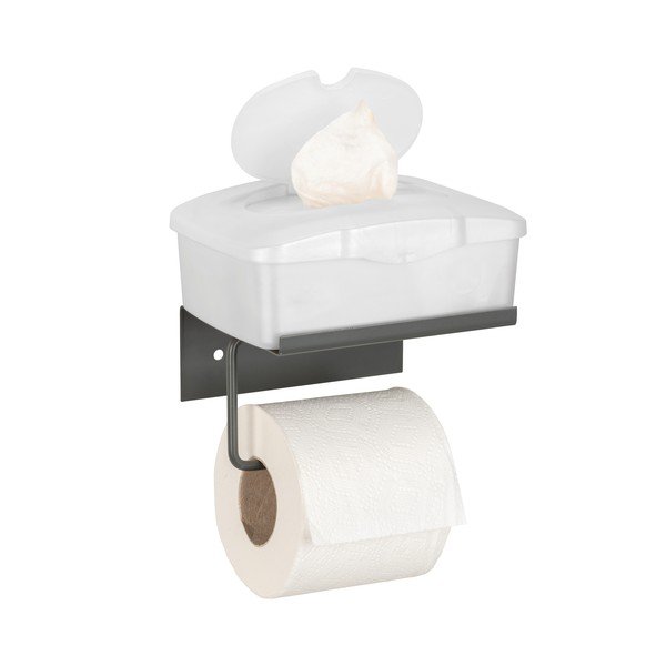 Antracitno sivo kovinsko držalo za toaletni papir z namestitvijo brez vrtanja in s polico Desulo – Wenko-image-4