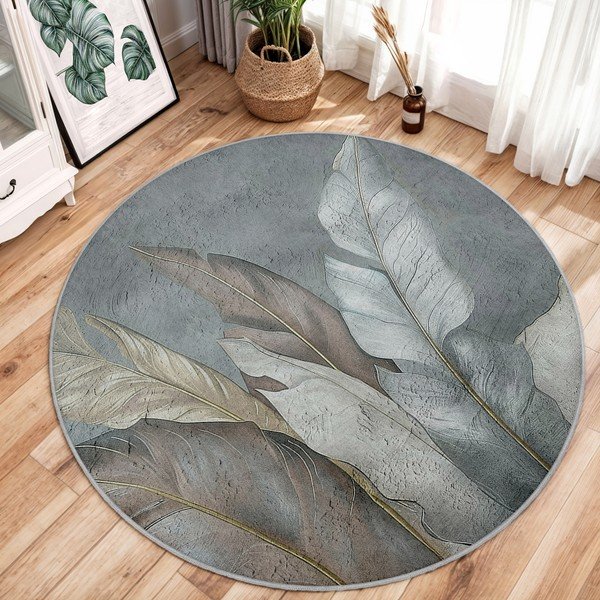 Zelena/siva pralna okrogla preproga ø 100 cm Dusty Leaves – Mila Home-image-1