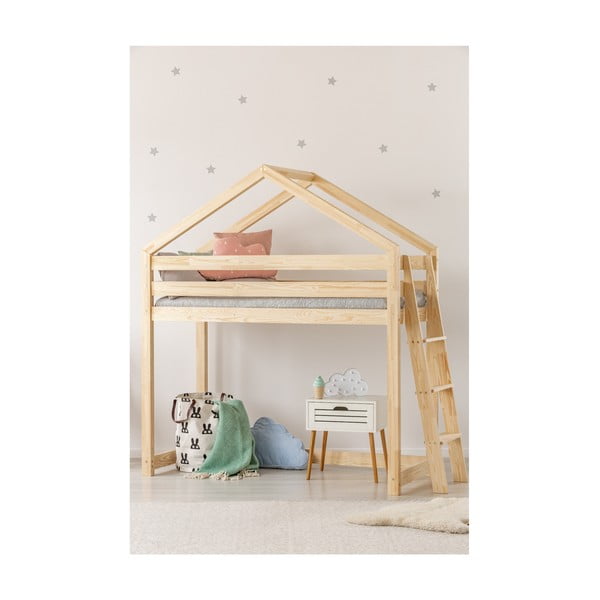 Dvignjena otroška postelja v obliki hiške iz borovega lesa 80x160 cm Mila DMPBA – Adeko