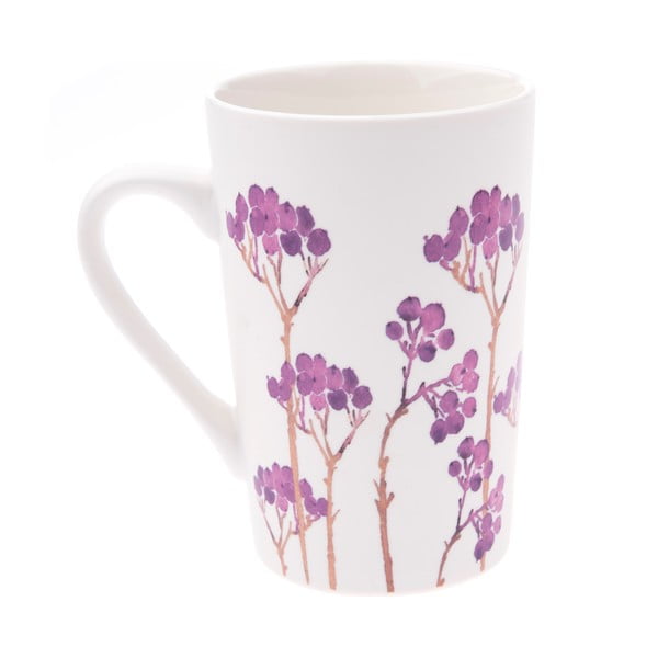 Bela porcelanasta skodelica z motivom vijoličnih cvetov Dakls, 0,4 l