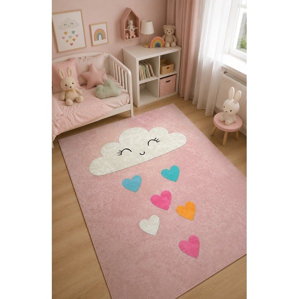 Rožnata pralna otroška preproga 140x190 cm Clouds – Mila Home-image-1