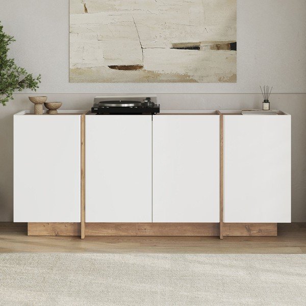 Bela komoda v borovem dekorju z luknjo za kable 180x80x45 cm Dorma – Kalune Design-image-1