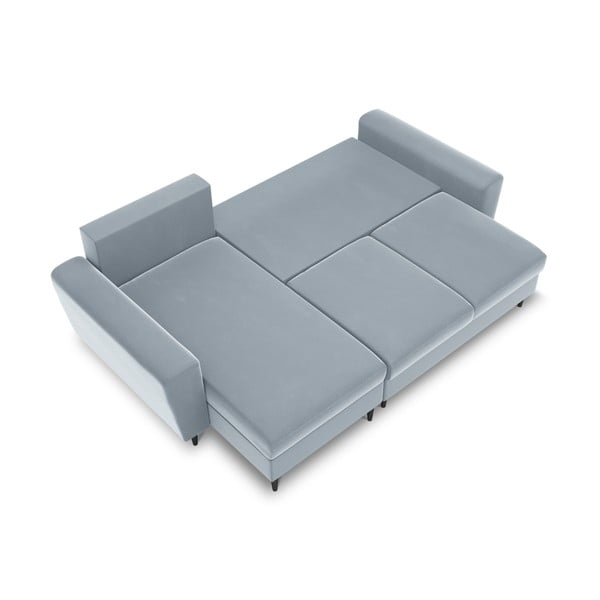 Svetlo modra žametna raztegljiva kotna sedežna garnitura s prostorom za shranjevanje Kyoto – Cosmopolitan Design-image-1