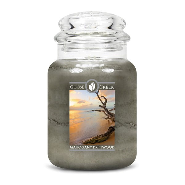 Dišeča sveča v steklenem kozarcu Goose Creek Watered Mahogany, čas gorenja 150 ur