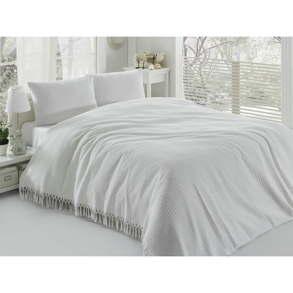 Lahka posteljna pregrinjala za eno osebo Pique White, 180 x 240 cm