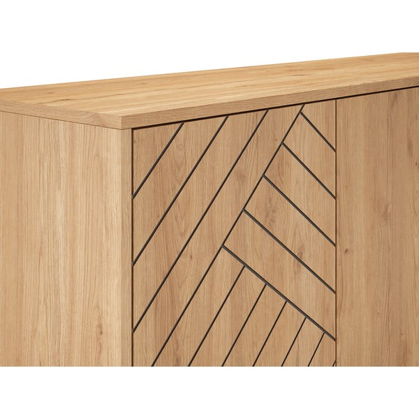 Antracitno siva/naravna nizka komoda v hrastovem dekorju 140x80 cm Madona – Marckeric-image-1