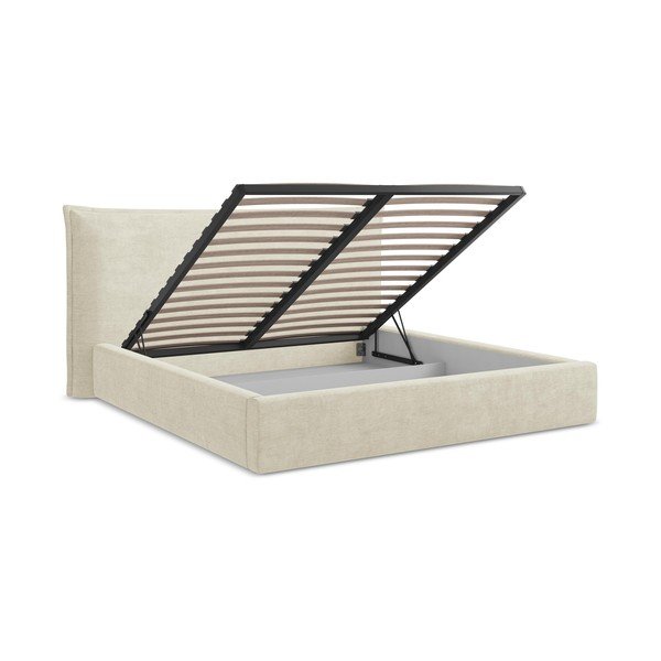 Bež oblazinjena zakonska postelja s prostorom za shranjevanje z letvenim dnom 160x200 cm Esala – Makamii-image-3