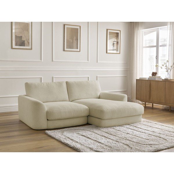 Bež kotna sedežna garnitura iz tkanine bouclé (desni kot/z ležalnikom) Leonore – Bobochic Paris-image-4