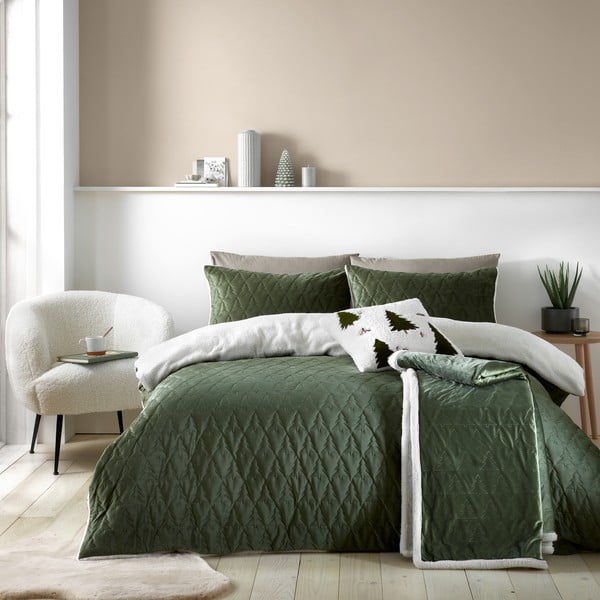 Zeleno prešito pregrinjalo za zakonsko posteljo 180x200 cm Christmas Tree – Catherine Lansfield-image-3