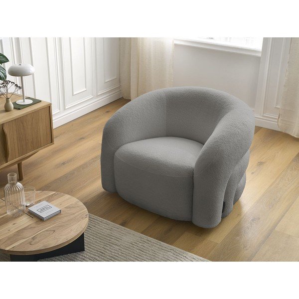Siv vrtljiv fotelj iz tkanine bouclé Elina – Bobochic Paris-image-1