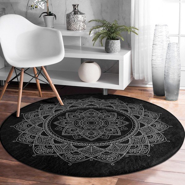 Črna pralna okrogla preproga primerna za robotski sesalnik ø 100 cm Comfort – Mila Home-image-4