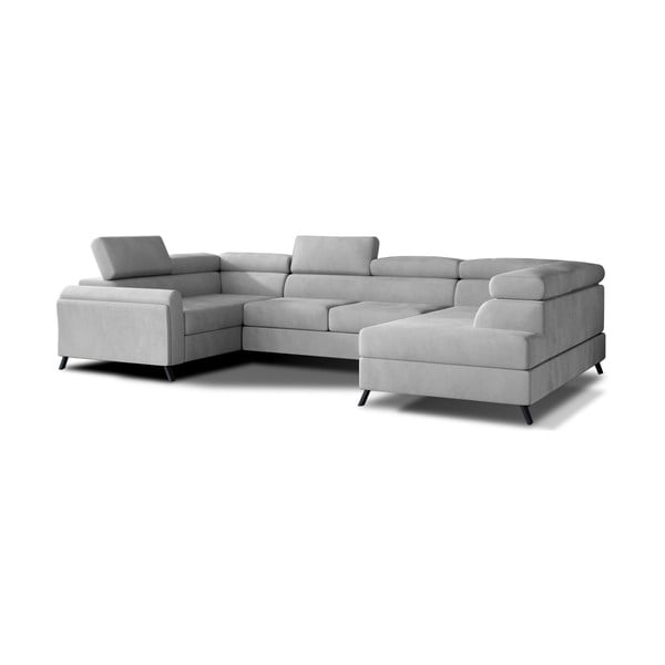 Svetlo siva žametna raztegljiva/s prostorom za shranjevanje kotna sedežna garnitura (desni kot/v obliki črke "U") Escada – ELTAP