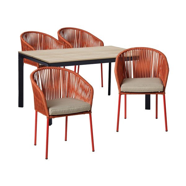Vrtni jedilni set za 4 osebe z rdečimi stoli Trapani in mizo Thor, 147 x 90 cm